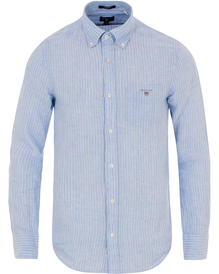 Homme | Chemises | GANT | Fitted Body Linen Stripe Shirt Capri Blue