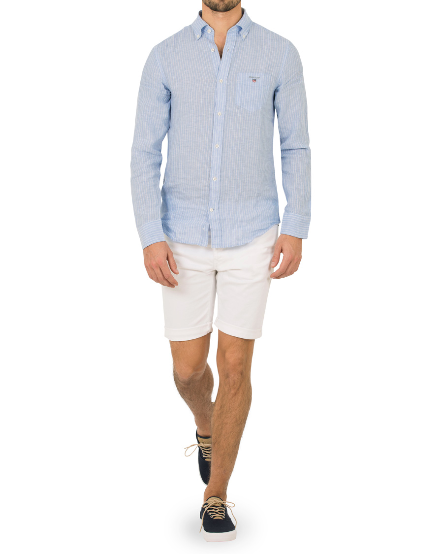 Homme | Chemises | GANT | Fitted Body Linen Stripe Shirt Capri Blue