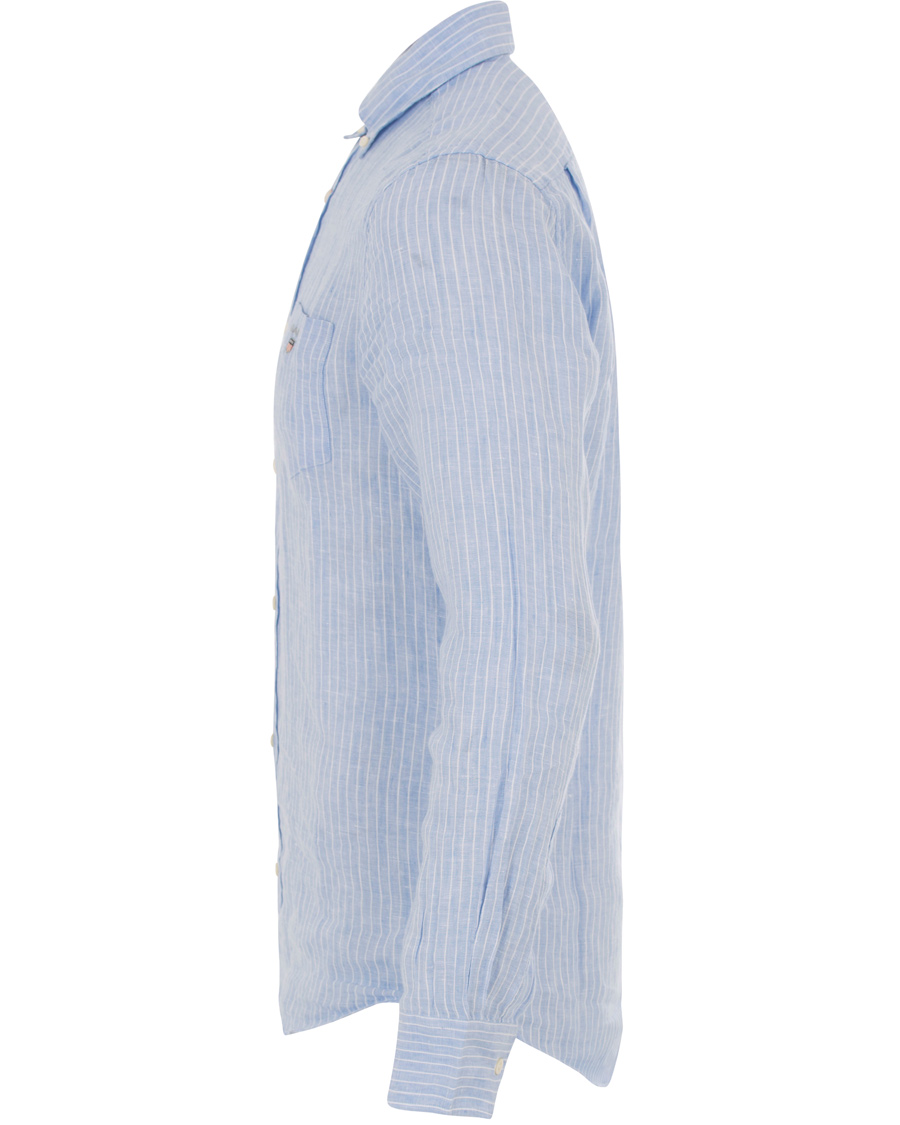 Homme | Chemises | GANT | Fitted Body Linen Stripe Shirt Capri Blue