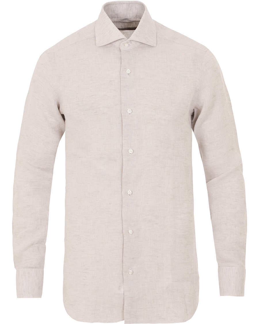 Homme | Chemises | Barba Napoli | Slim Fit Linen Shirt Beige