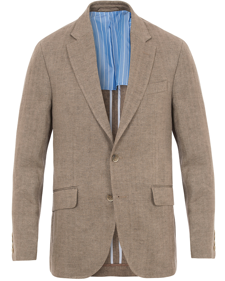 Heren | Blazers | Hackett | Linen Herringbone Blazer Beige