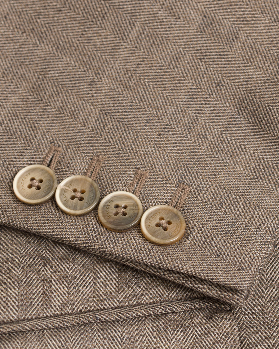 Heren | Blazers | Hackett | Linen Herringbone Blazer Beige