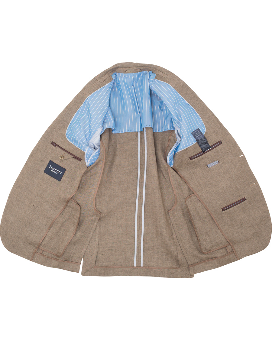 Heren | Blazers | Hackett | Linen Herringbone Blazer Beige