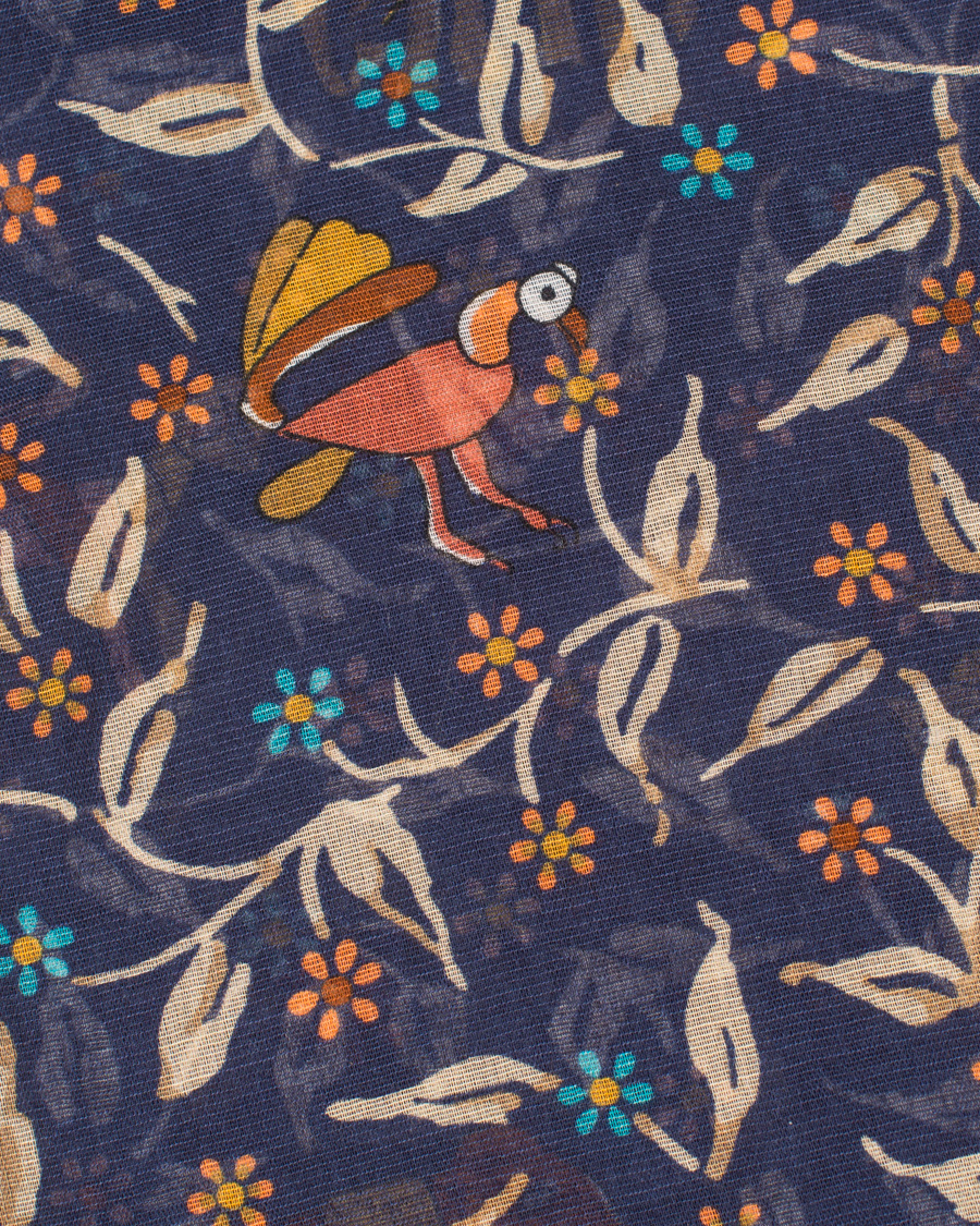 Homme | Drake's Cotton/Modal Elephant & Flower Print Scarf Navy | Drake's | Cotton/Modal Elephant & Flower Print Scarf Navy