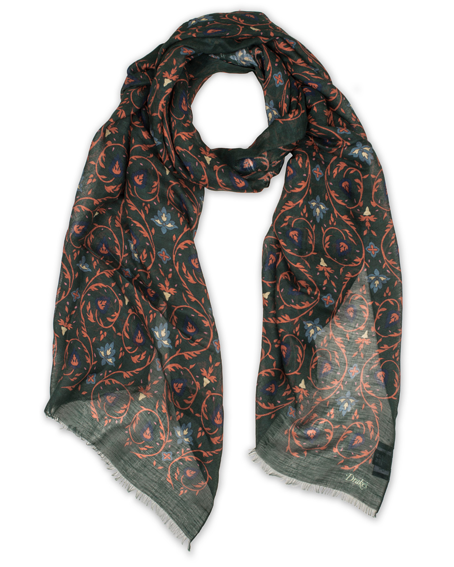 Homme | Drake's Modal/Linen Victorian Floral Print Scarf Green | Drake's | Modal/Linen Victorian Floral Print Scarf Green