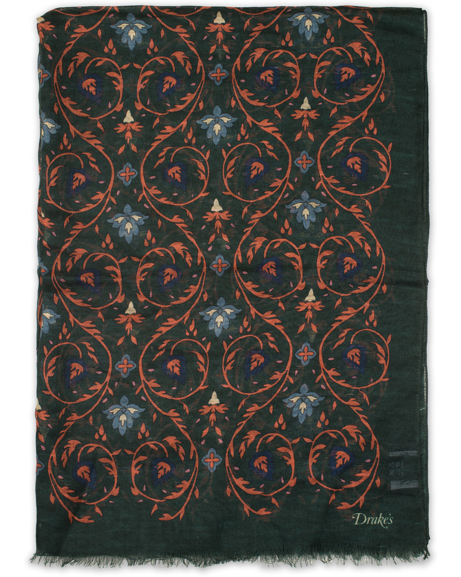 Homme | Drake's Modal/Linen Victorian Floral Print Scarf Green | Drake's | Modal/Linen Victorian Floral Print Scarf Green