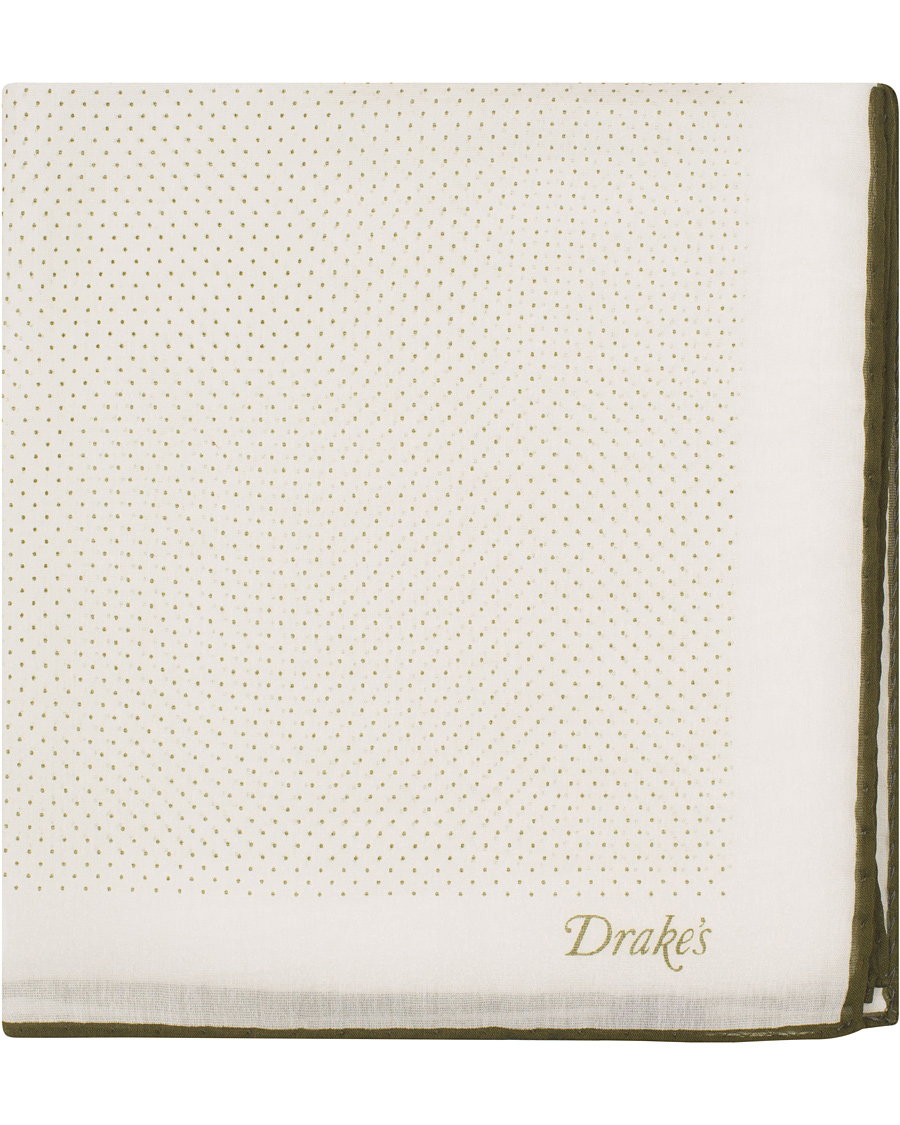 Homme | Drake's Cotton/Silk Minidot Printed Pocket Square White | Drake's | Cotton/Silk Minidot Printed Pocket Square White