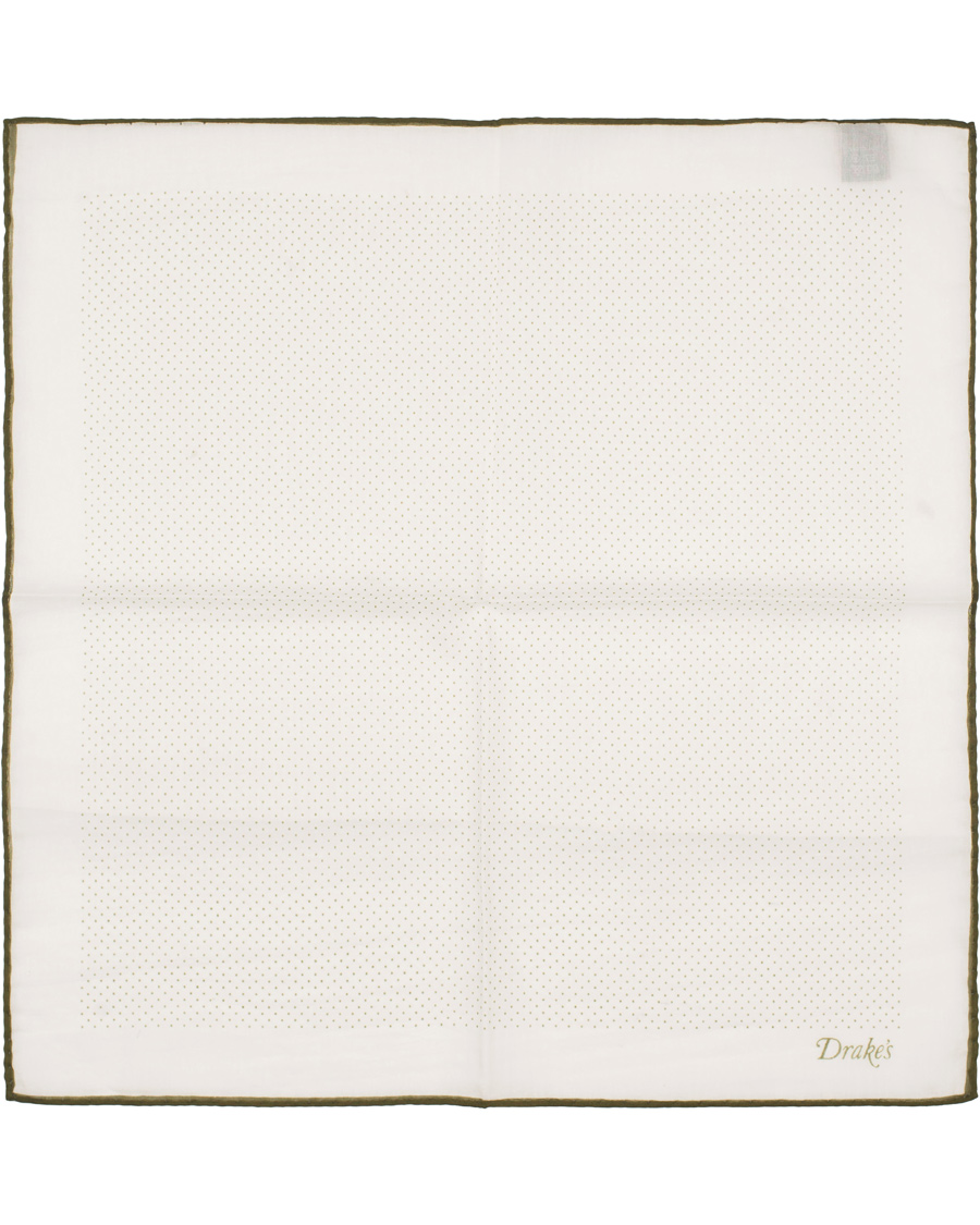 Homme | Drake's Cotton/Silk Minidot Printed Pocket Square White | Drake's | Cotton/Silk Minidot Printed Pocket Square White