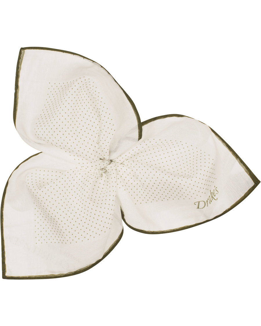 Homme | Drake's Cotton/Silk Minidot Printed Pocket Square White | Drake's | Cotton/Silk Minidot Printed Pocket Square White