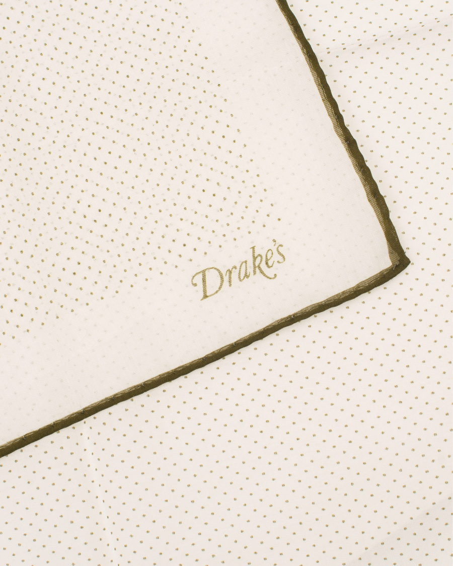 Homme | Drake's Cotton/Silk Minidot Printed Pocket Square White | Drake's | Cotton/Silk Minidot Printed Pocket Square White