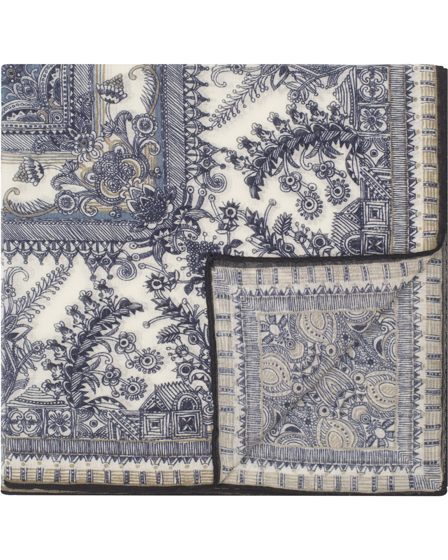 Homme | Drake's Cotton/Silk Oriental Gardens Printed Pocket Square Navy | Drake's | Cotton/Silk Oriental Gardens Printed Pocket Square Navy