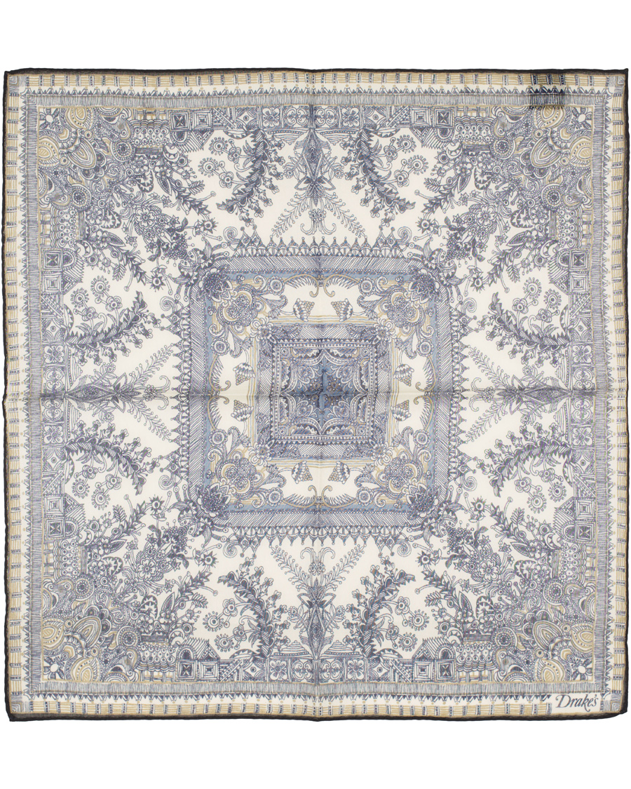 Homme | Drake's Cotton/Silk Oriental Gardens Printed Pocket Square Navy | Drake's | Cotton/Silk Oriental Gardens Printed Pocket Square Navy