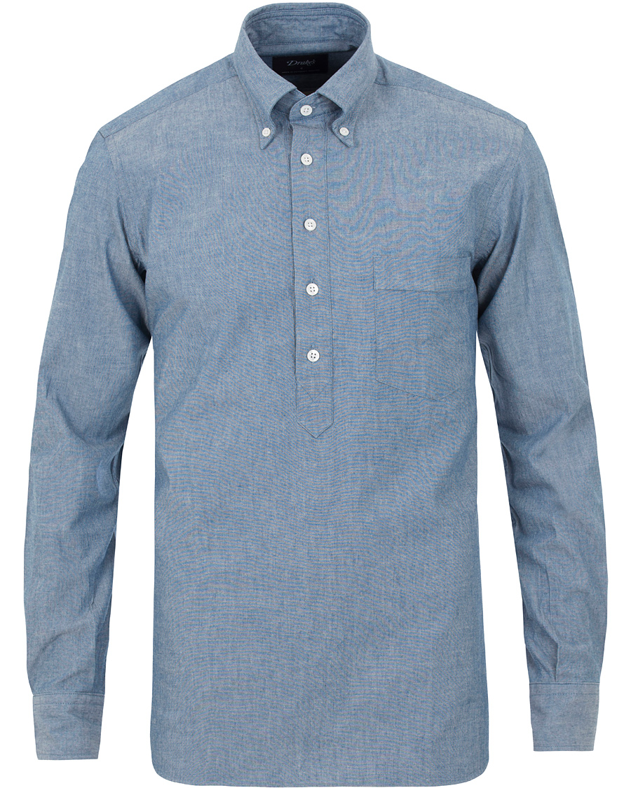 Homme | Chemises | Drake's | Popover Chambray Shirt Blue