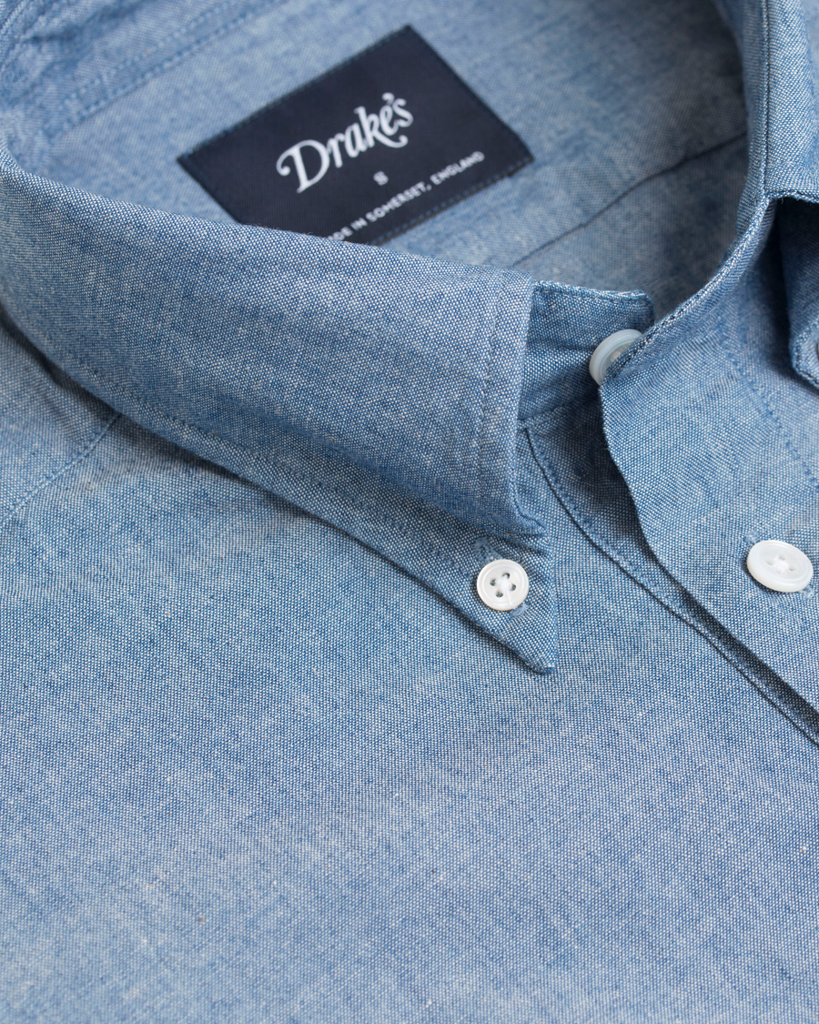 Homme | Chemises | Drake's | Popover Chambray Shirt Blue