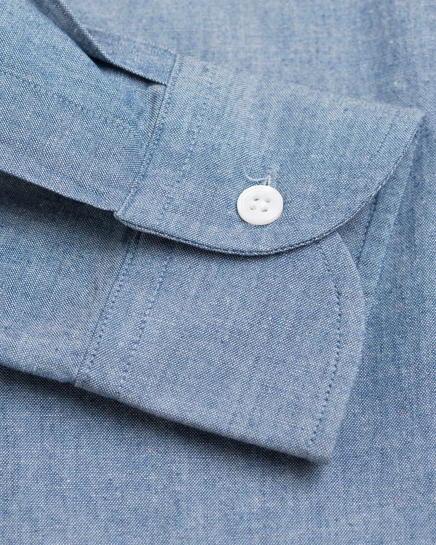 Homme | Chemises | Drake's | Popover Chambray Shirt Blue