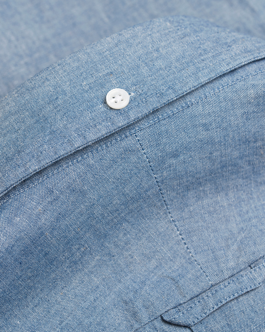 Homme | Chemises | Drake's | Popover Chambray Shirt Blue
