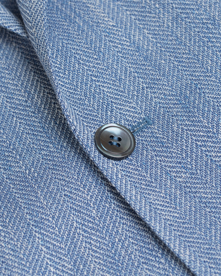 Heren | Blazers | Oscar Jacobson | Epic Linen/Wool Herringbone Blazer Light Blue