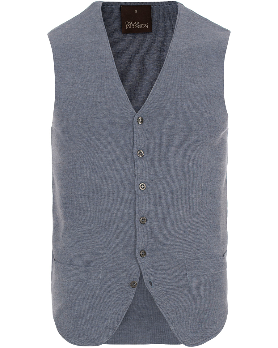 Homme | Pulls Et Tricots | Oscar Jacobson | Tailor Extrafine Merino Wool Waistcoat Blue Melange
