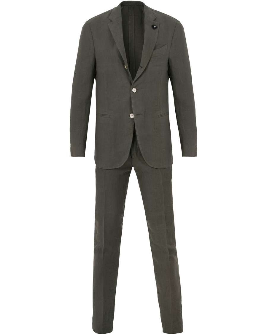 Homme | Costumes | Lardini | Hemp Garment Washed Suit Green