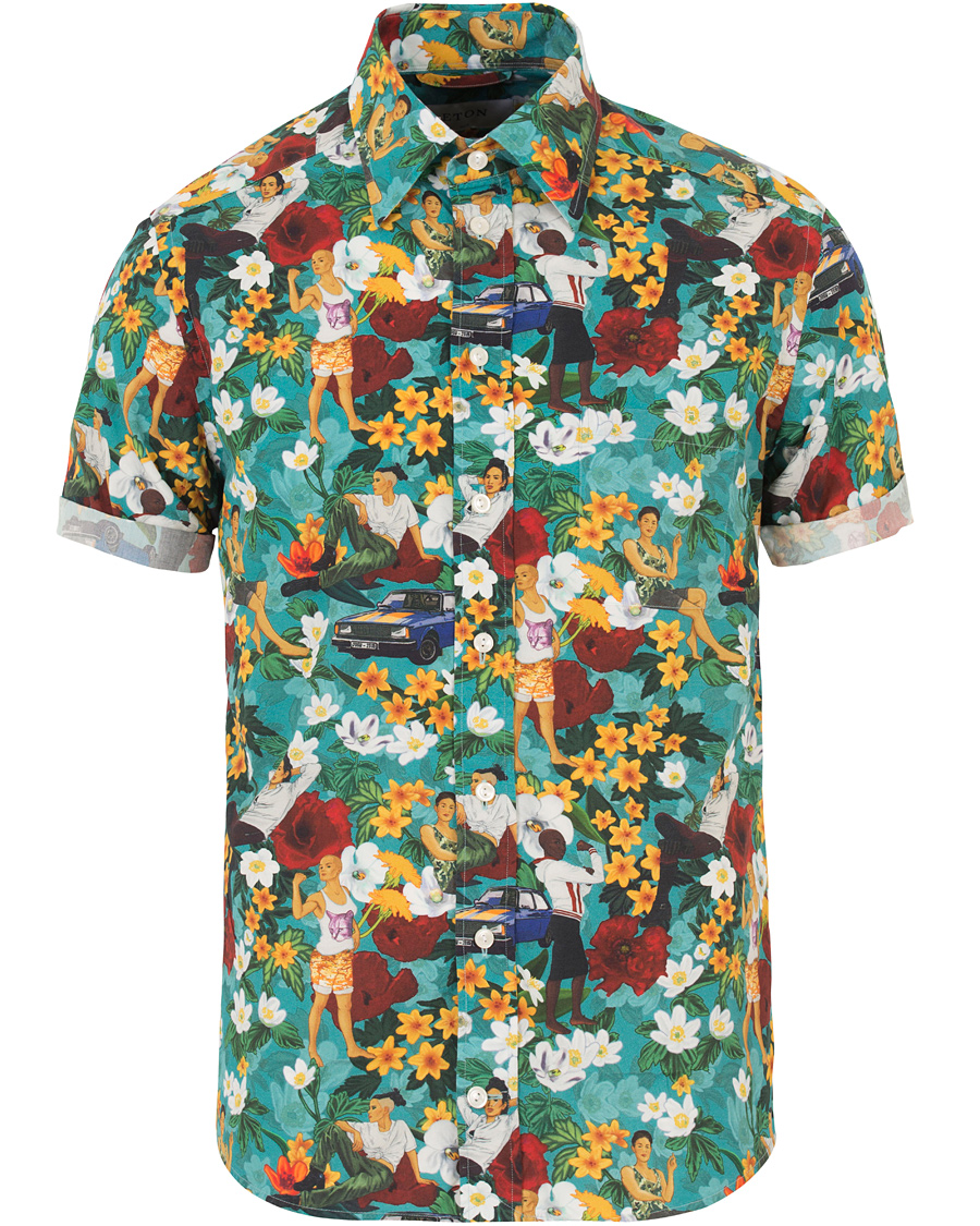 Heren | Overhemden | Eton | Slim Fit Poplin Hawaii Short Sleeve Shirt Green