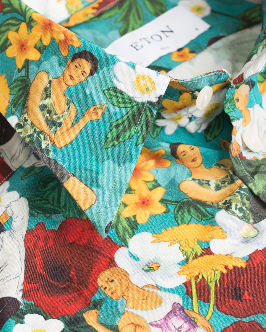 Heren | Overhemden | Eton | Slim Fit Poplin Hawaii Short Sleeve Shirt Green