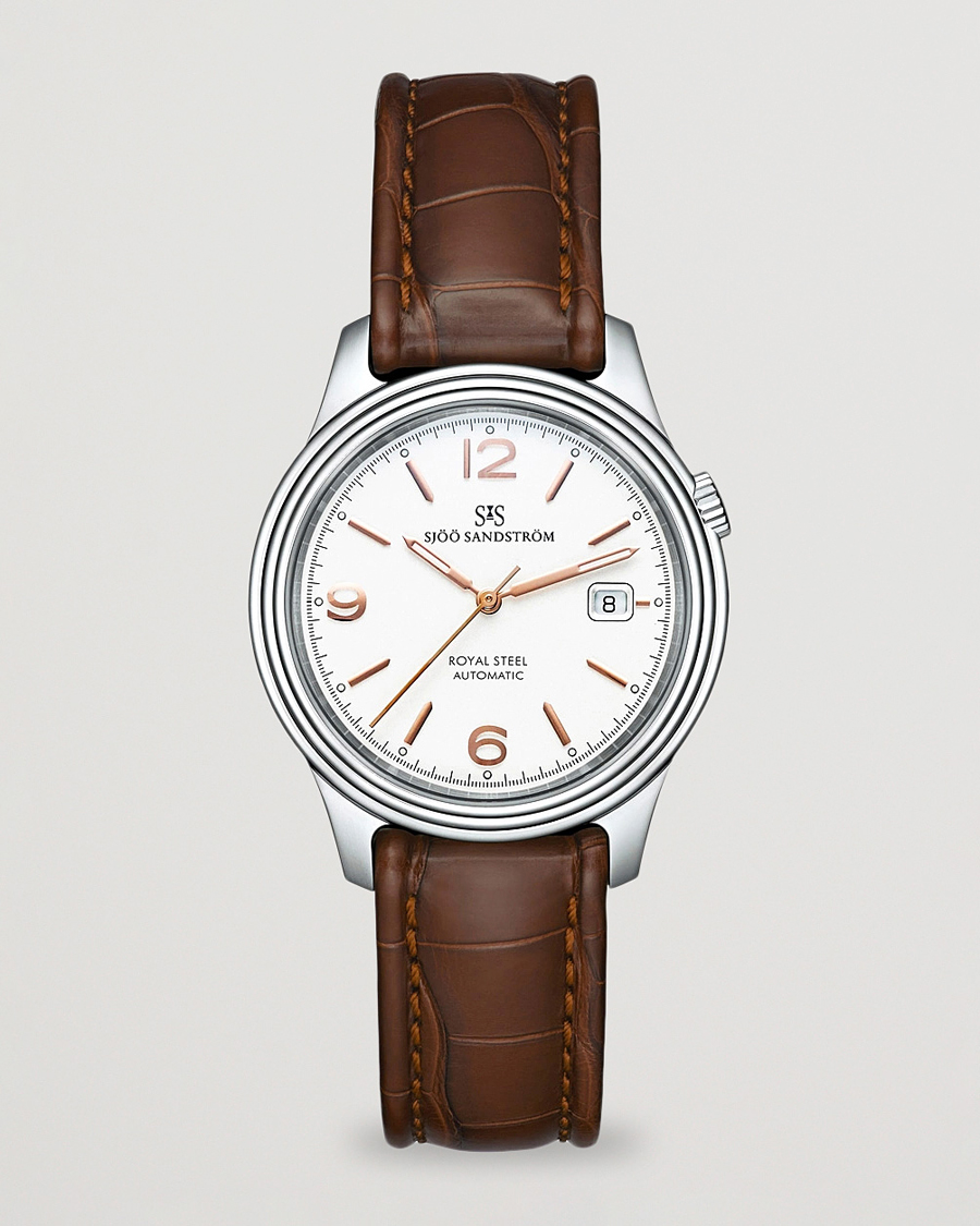 Heren | Sjöö Sandström Royal Steel Classic 41mm Ivory and Brown Alligator | Sjöö Sandström | Royal Steel Classic 41mm Ivory and Brown Alligator