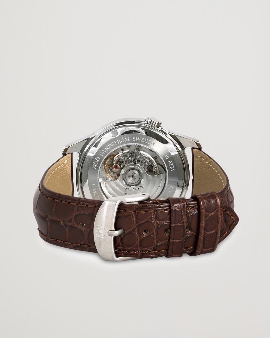 Heren | Sjöö Sandström Royal Steel Classic 41mm Ivory and Brown Alligator | Sjöö Sandström | Royal Steel Classic 41mm Ivory and Brown Alligator