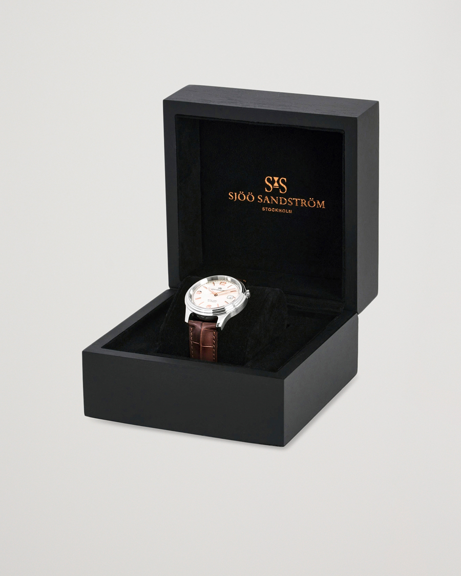 Heren | Sjöö Sandström Royal Steel Classic 41mm Ivory and Brown Alligator | Sjöö Sandström | Royal Steel Classic 41mm Ivory and Brown Alligator