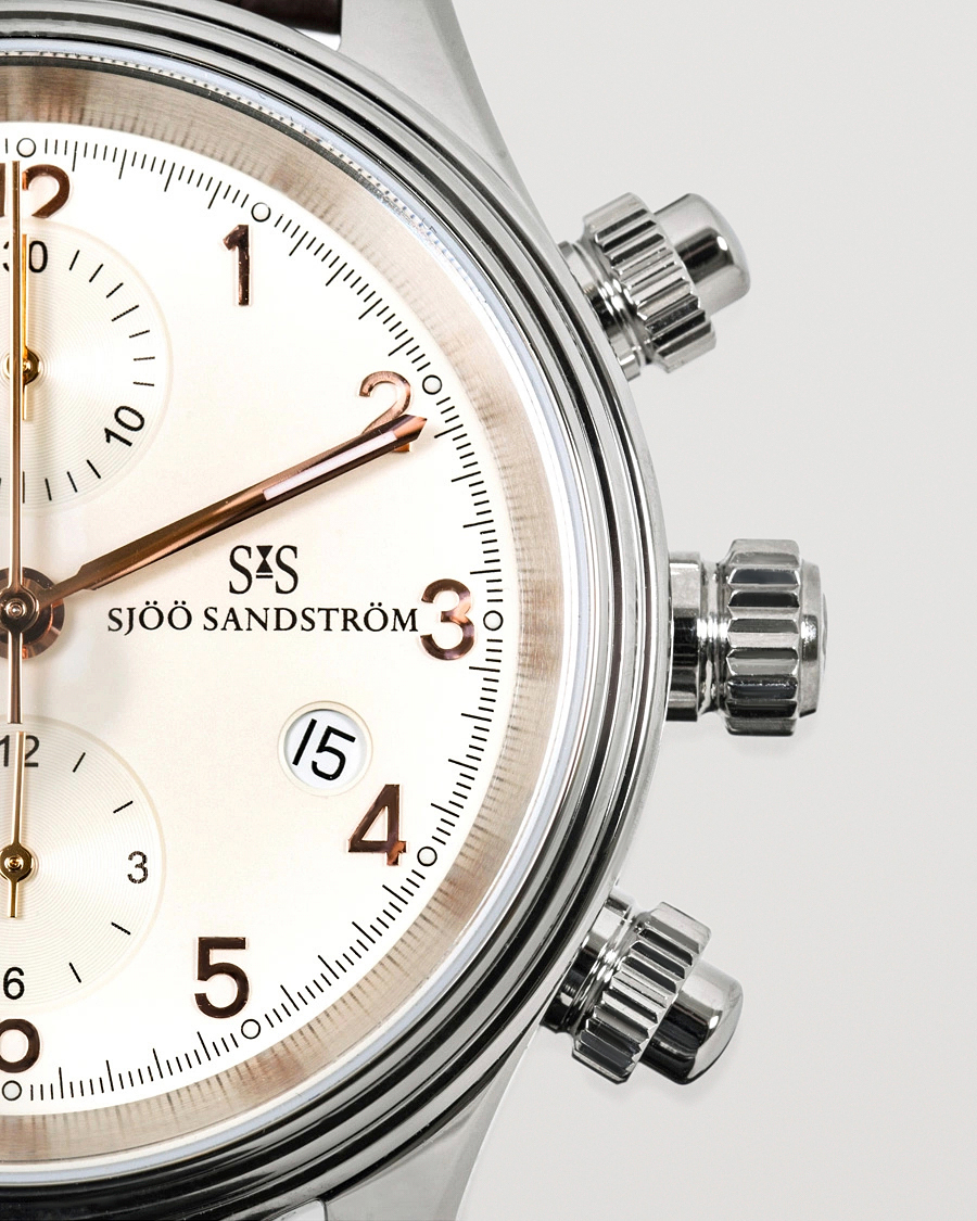 Homme | Sjöö Sandström Royal Steel Chronograph 42mm Ivory/Brown Alligator | Sjöö Sandström | Royal Steel Chronograph 42mm Ivory/Brown Alligator
