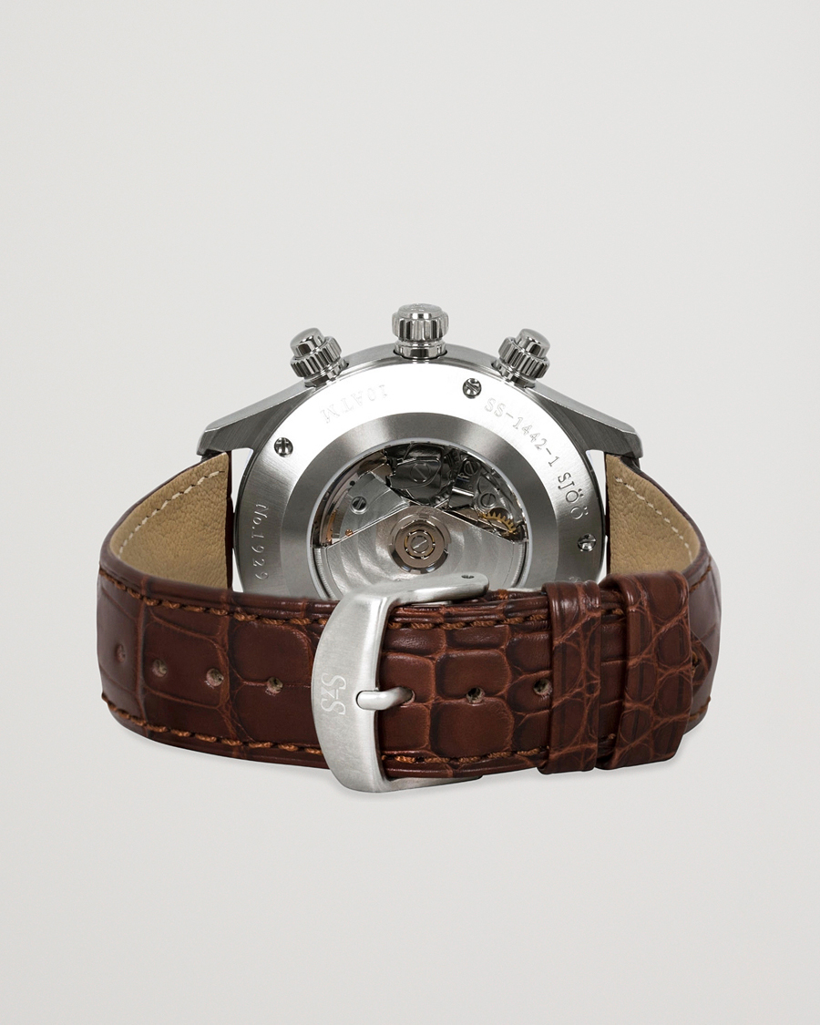 Homme | Sjöö Sandström Royal Steel Chronograph 42mm Ivory/Brown Alligator | Sjöö Sandström | Royal Steel Chronograph 42mm Ivory/Brown Alligator