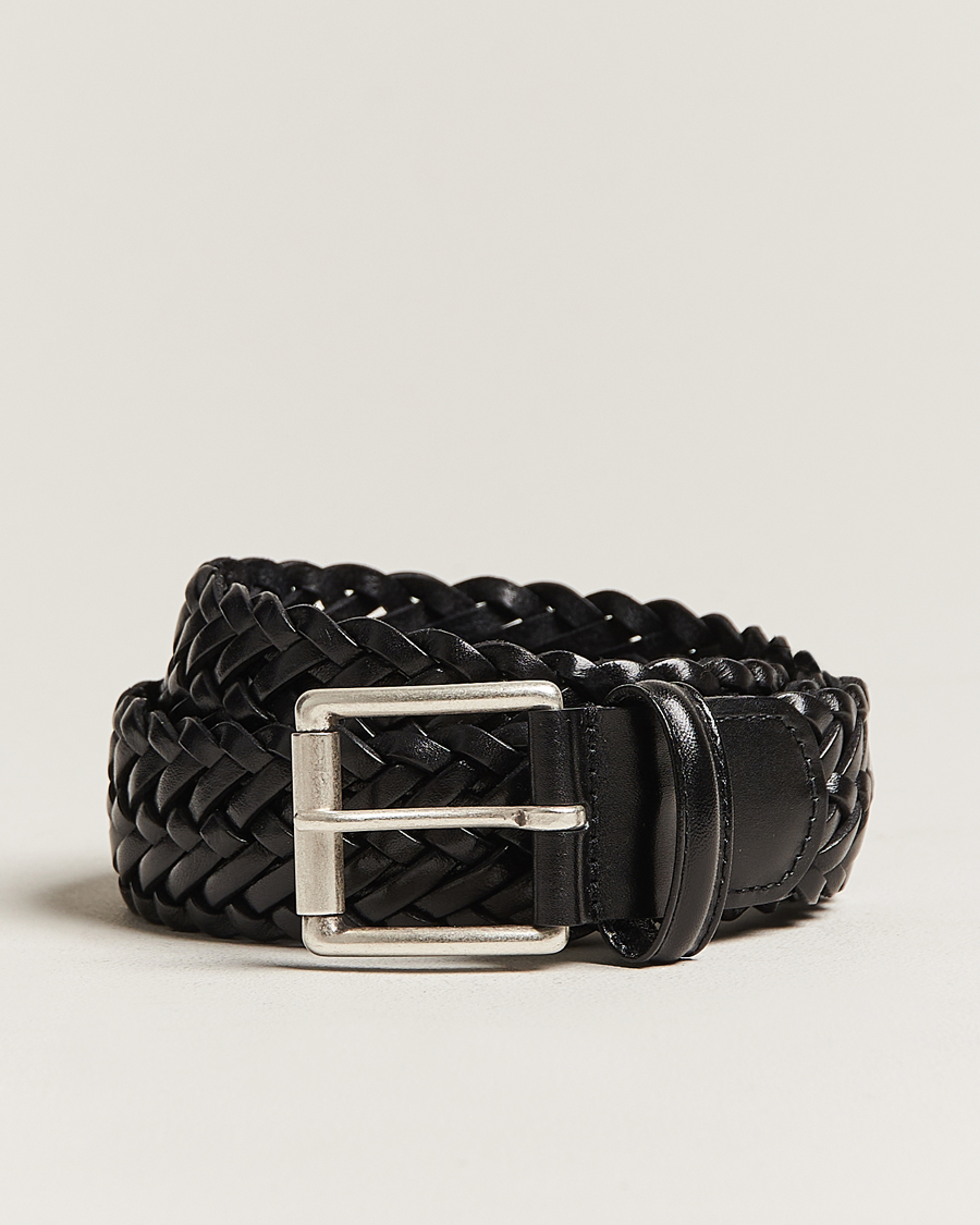Heren | Riemen | Anderson's | Woven Leather 3,5 cm Belt Tanned Black