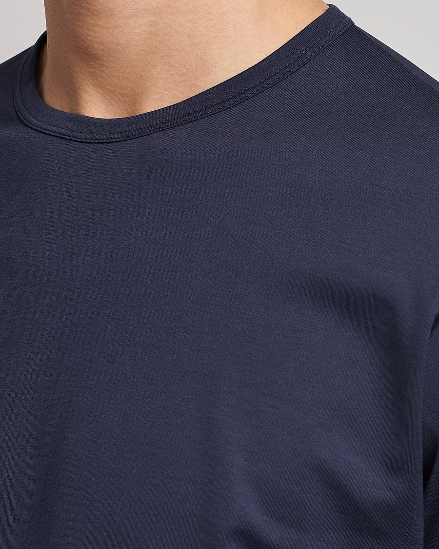Homme | T-shirts | Sunspel | Long Sleeve Crew Neck Cotton Tee Navy