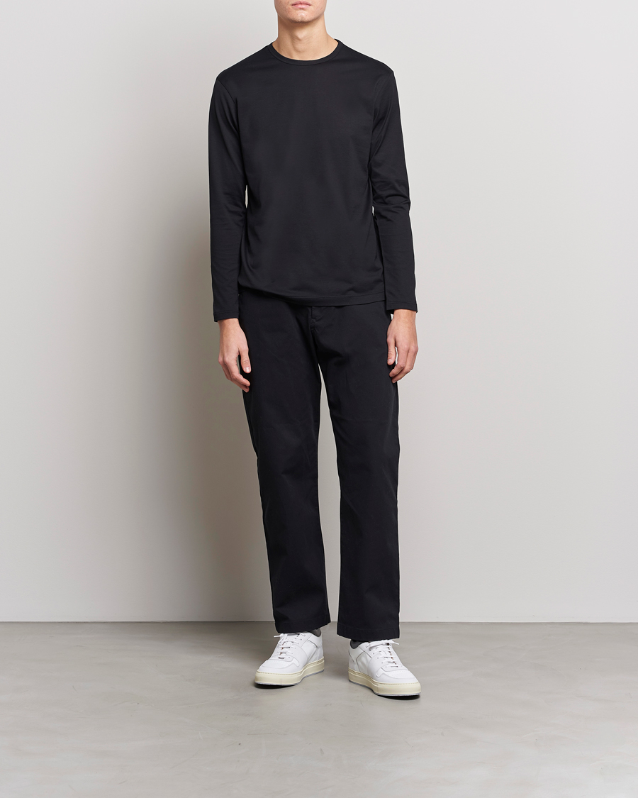 Heren | T-shirts | Sunspel | Long Sleeve Crew Neck Cotton Tee Black