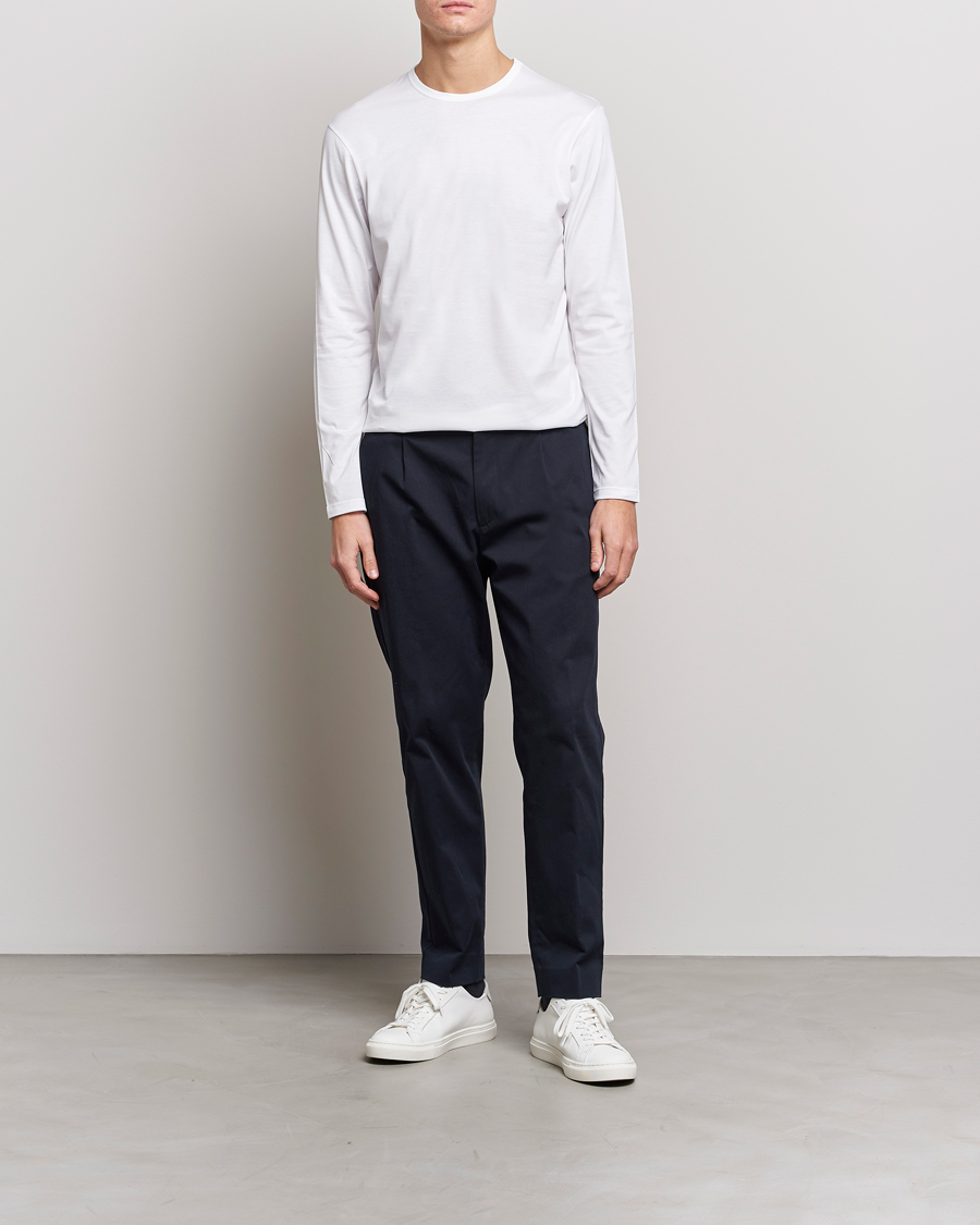 Homme | T-shirts | Sunspel | Long Sleeve Crew Neck Cotton Tee White