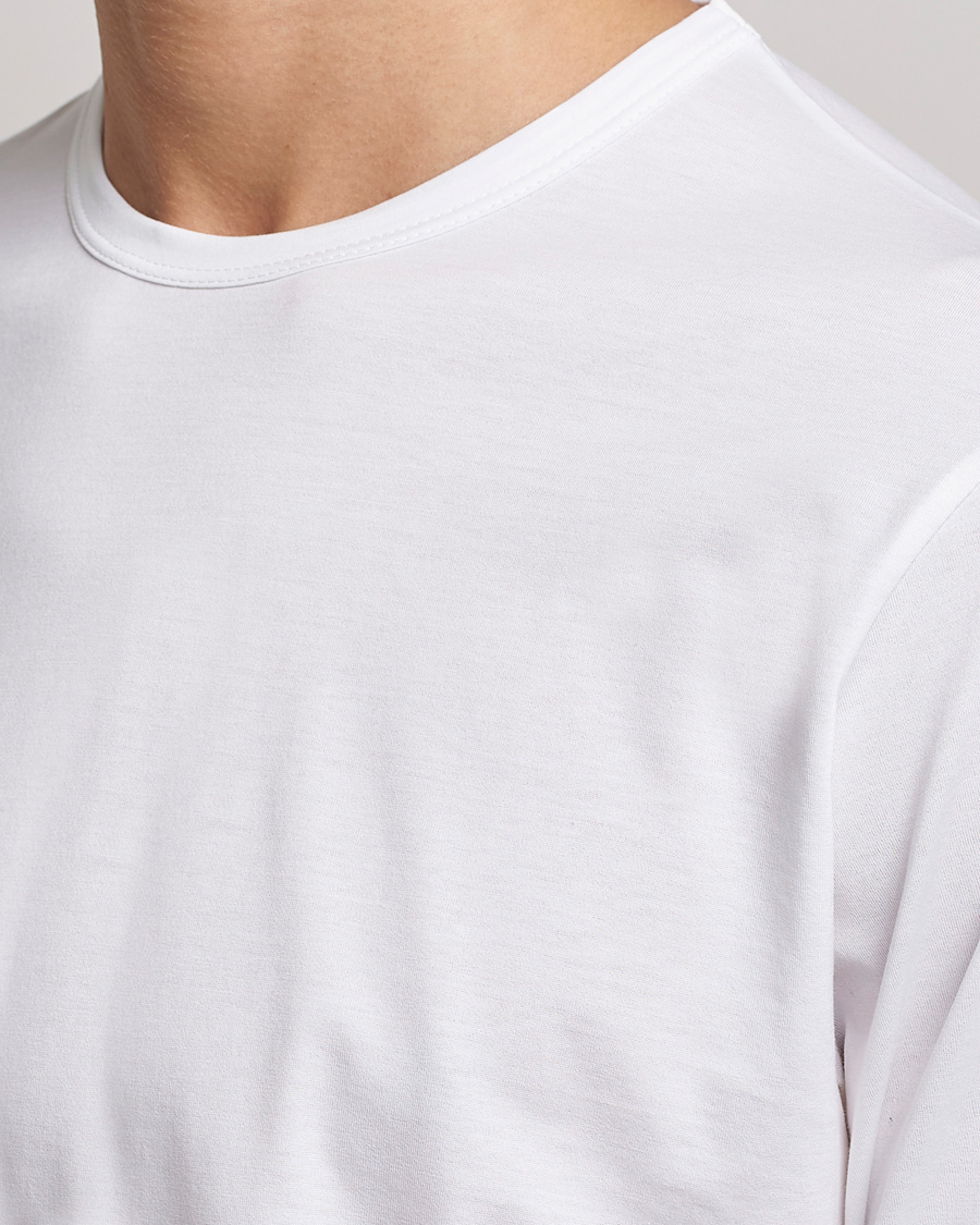 Homme | T-shirts | Sunspel | Long Sleeve Crew Neck Cotton Tee White