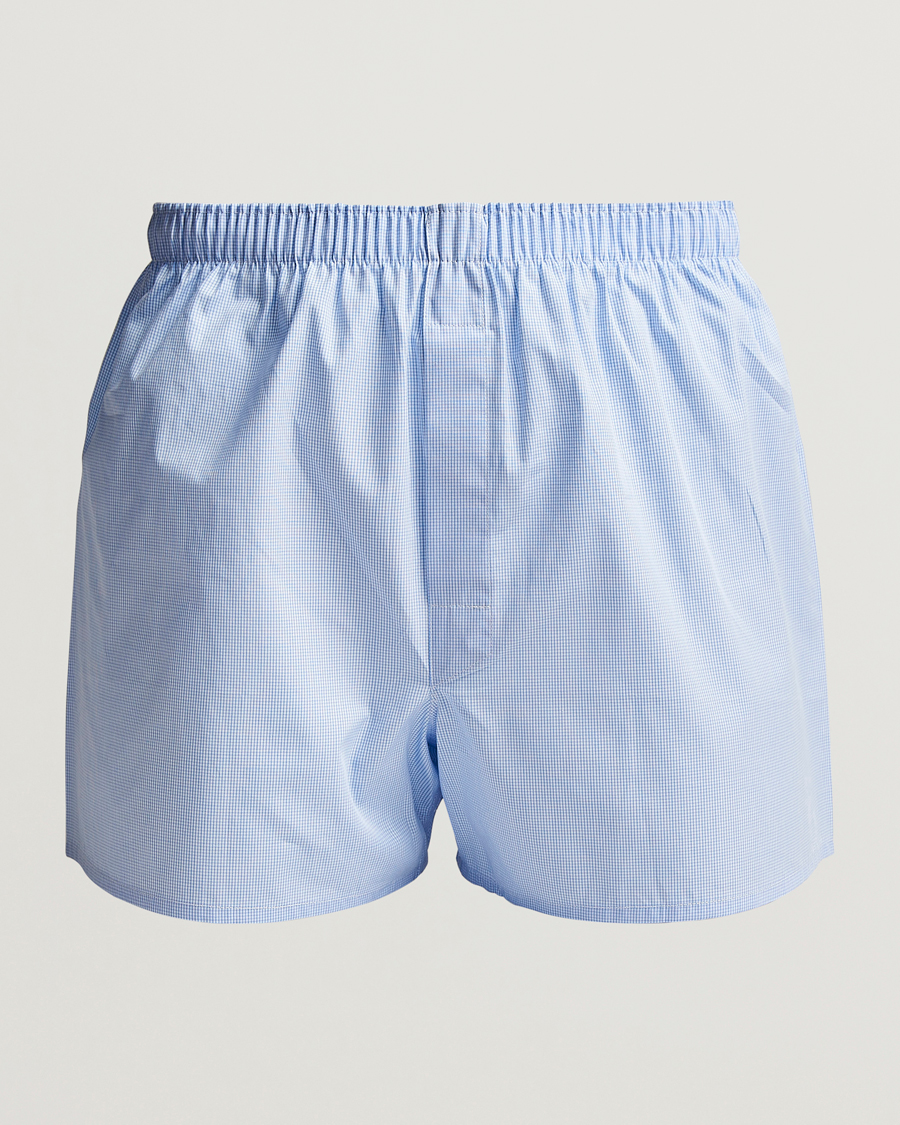 Heren | Ondergoed | Sunspel | Classic Woven Cotton Boxer Shorts Light Blue Gingham