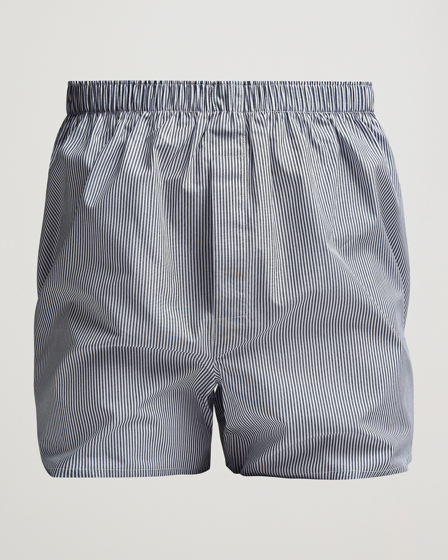 Heren | Ondergoed | Sunspel | Classic Woven Cotton Boxer Shorts White/Light Blue