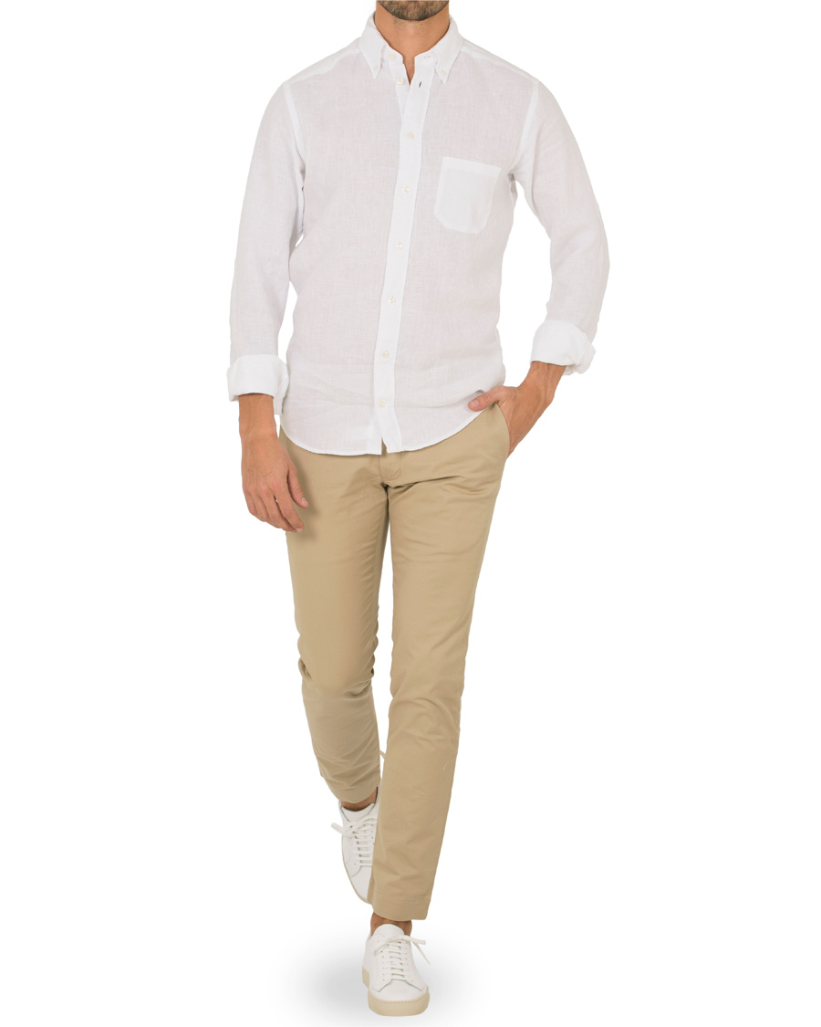Heren | Overhemden | Eton | Slim Fit Linen Button Down Shirt White