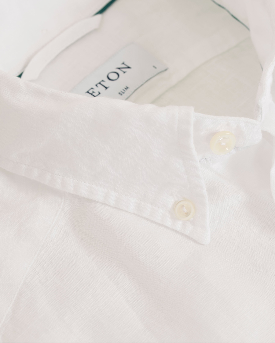 Heren | Overhemden | Eton | Slim Fit Linen Button Down Shirt White
