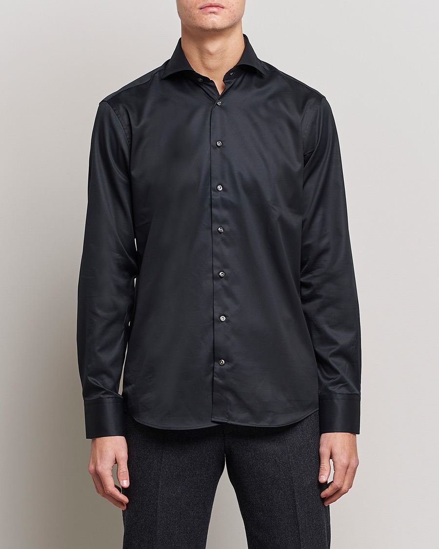 Heren | Overhemden | Stenströms | Fitted Body Contrast Shirt Black