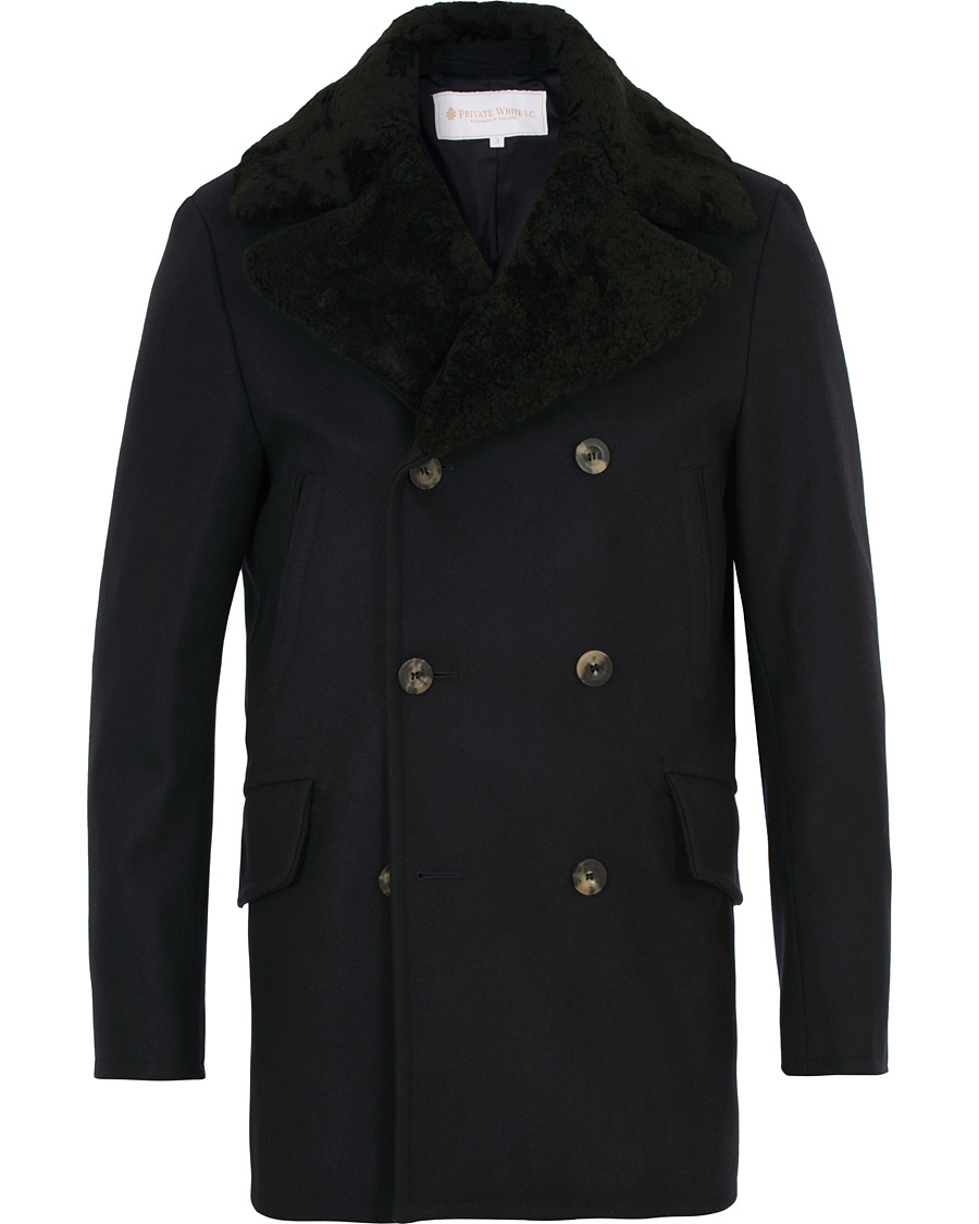 Homme | Manteaux Et Vestes | Private White V.C. | The Shearling Collar Pea Coat Navy