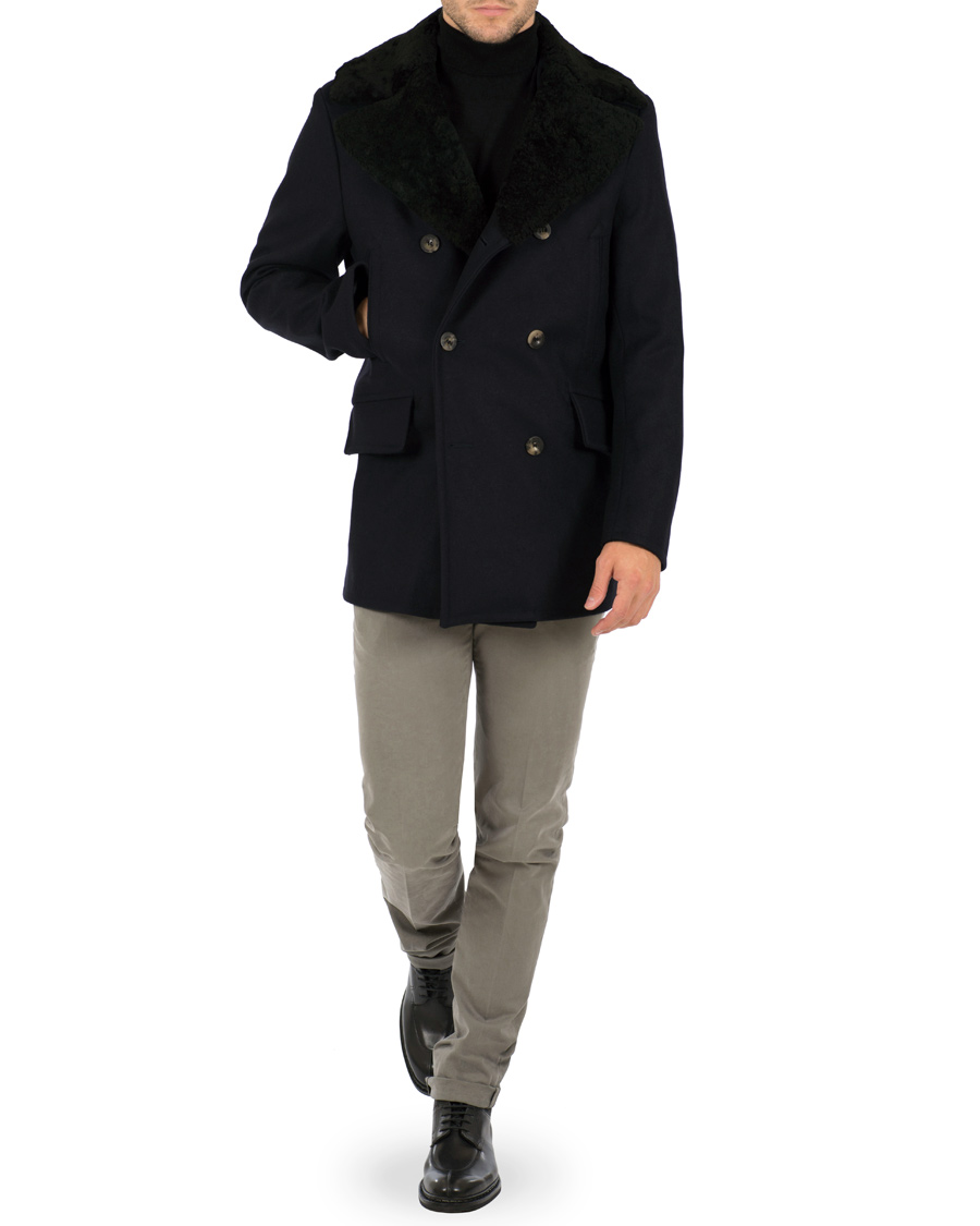 Homme | Manteaux Et Vestes | Private White V.C. | The Shearling Collar Pea Coat Navy
