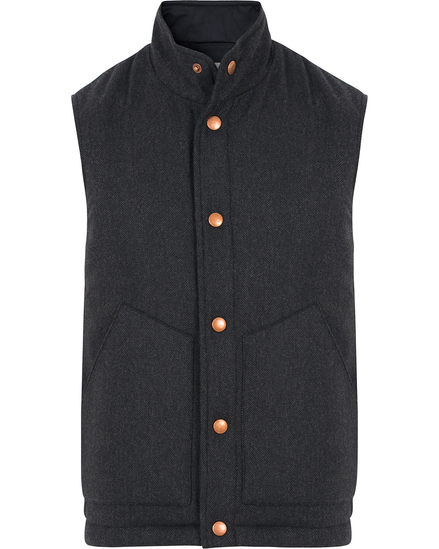 Homme | Manteaux Et Vestes | Private White V.C. | The Wool Wadded Wool/Cashmere Gilet Navy Herringbone
