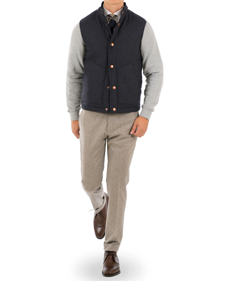 Homme | Manteaux Et Vestes | Private White V.C. | The Wool Wadded Wool/Cashmere Gilet Navy Herringbone