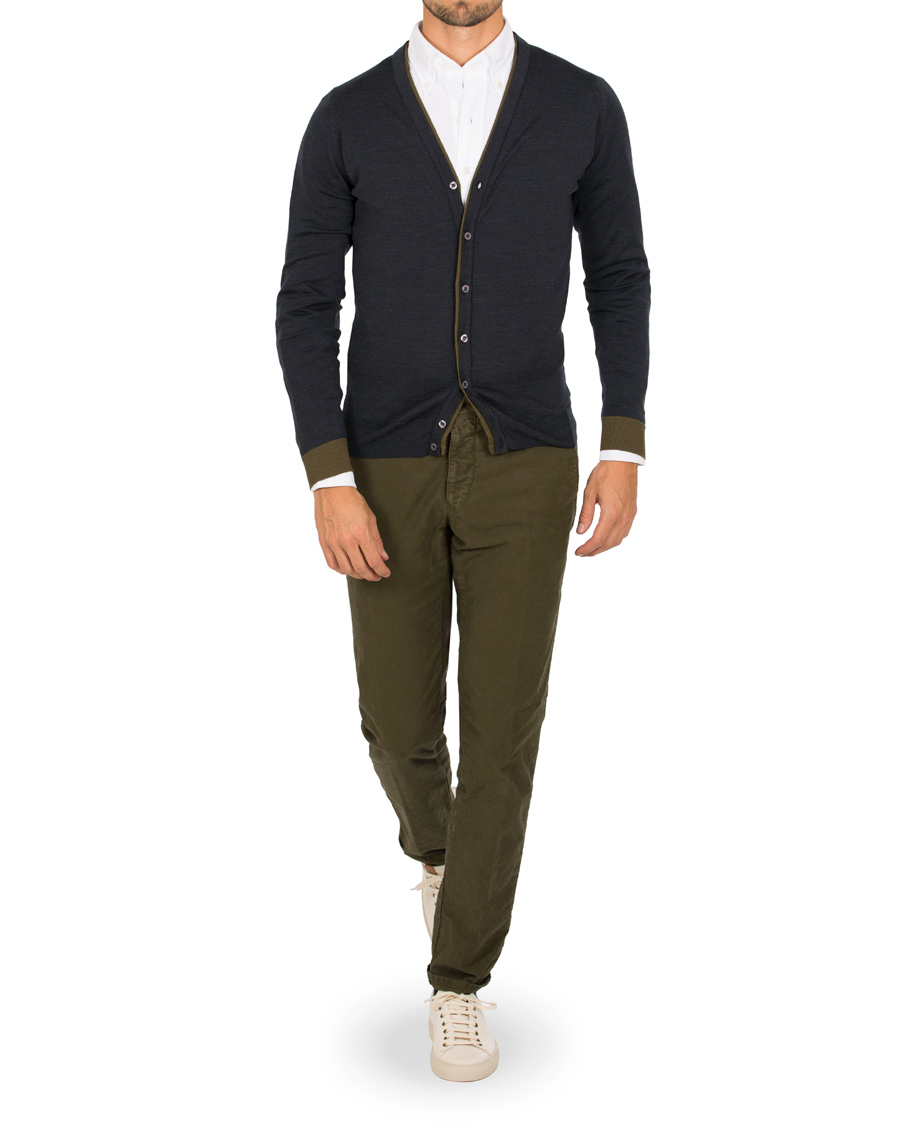 Homme | Pantalons | Incotex | Slim Fit Garment Dyed Washed Slacks Green