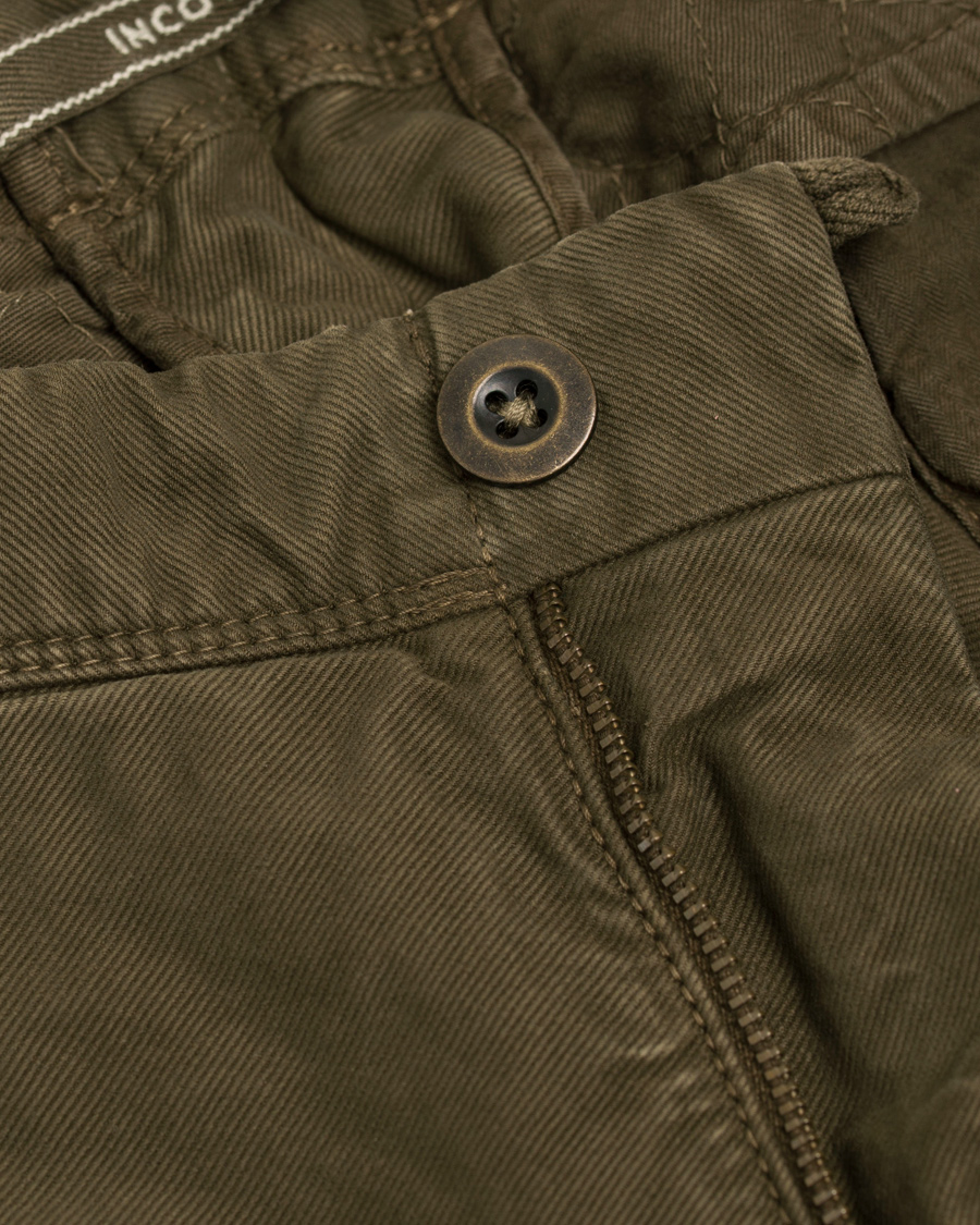 Homme | Pantalons | Incotex | Slim Fit Garment Dyed Washed Slacks Green