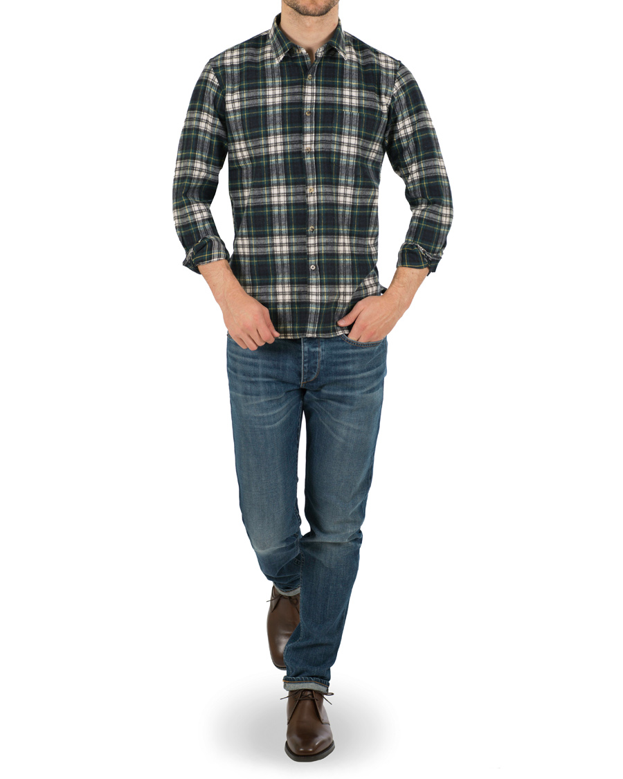 Homme | Chemises | De Bonne Facture | CH07 Brushed Flannel Shirt Green Tartan