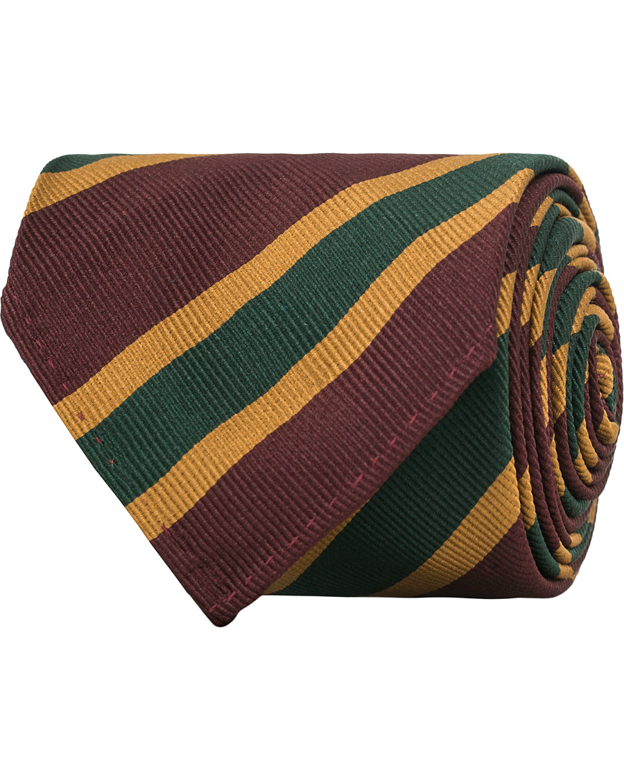 Homme | Drake's Silk Stripe Handrolled 8 cm Tie Burgundy | Drake's | Silk Stripe Handrolled 8 cm Tie Burgundy
