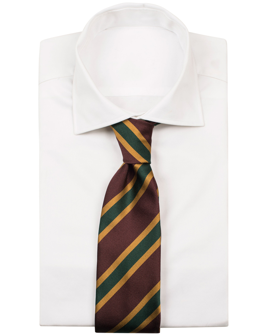 Homme | Drake's Silk Stripe Handrolled 8 cm Tie Burgundy | Drake's | Silk Stripe Handrolled 8 cm Tie Burgundy