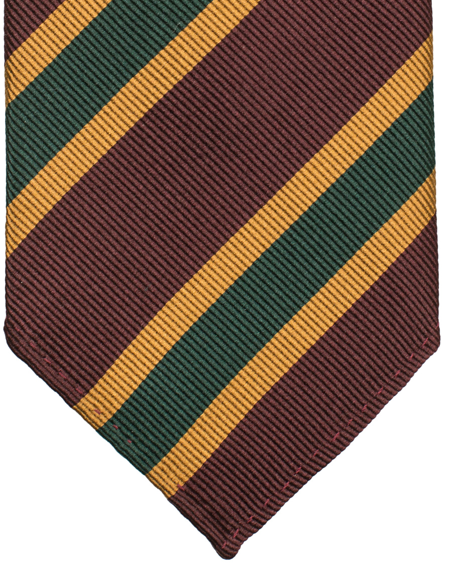 Homme | Drake's Silk Stripe Handrolled 8 cm Tie Burgundy | Drake's | Silk Stripe Handrolled 8 cm Tie Burgundy